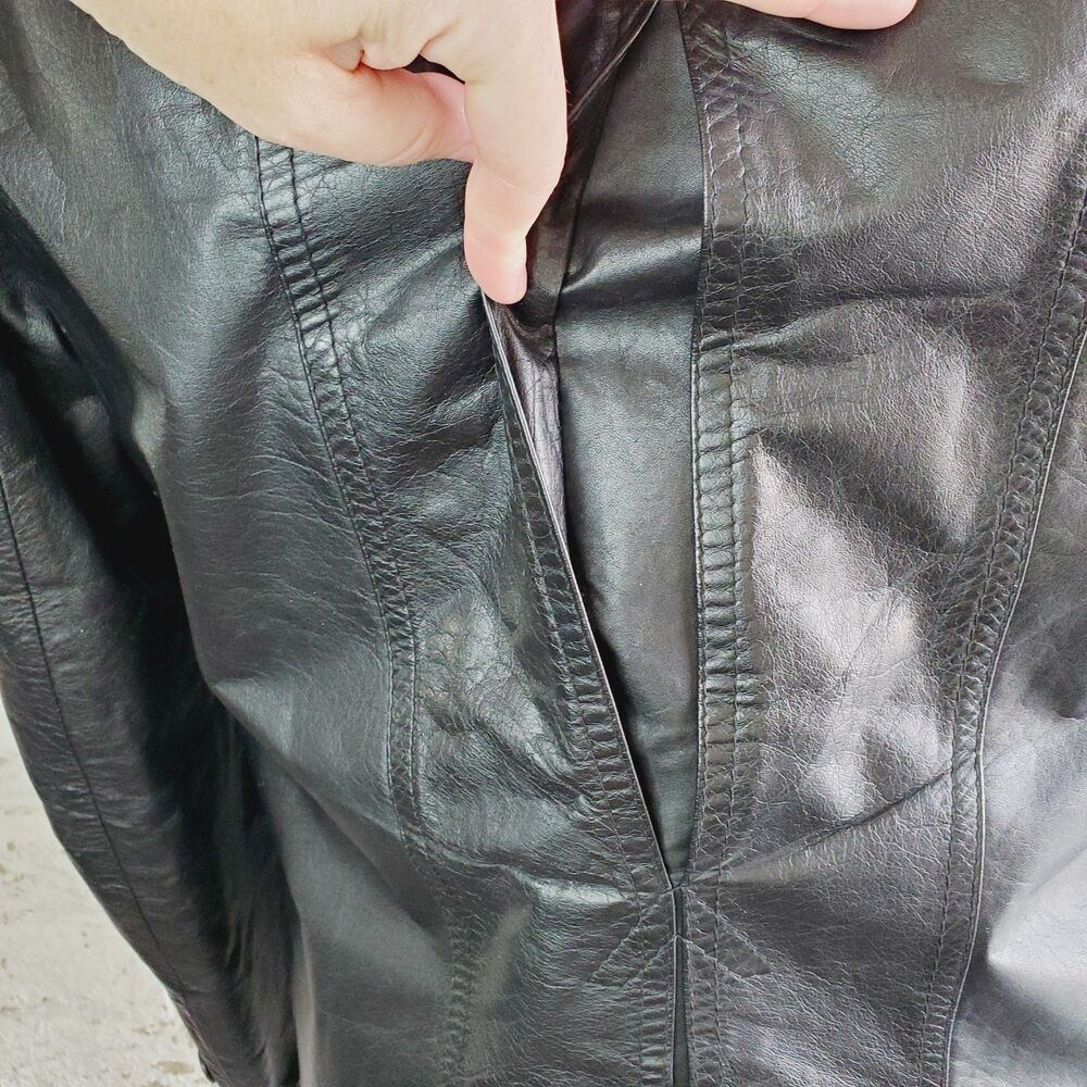 Vintage Womens Mens Black Leather Jacket Long Sleeve Shirt Biker Casaul SZ M - Picture 5 of 13